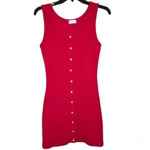 Pink Lily Ribbed Button Front Bodycon Dress Red Small